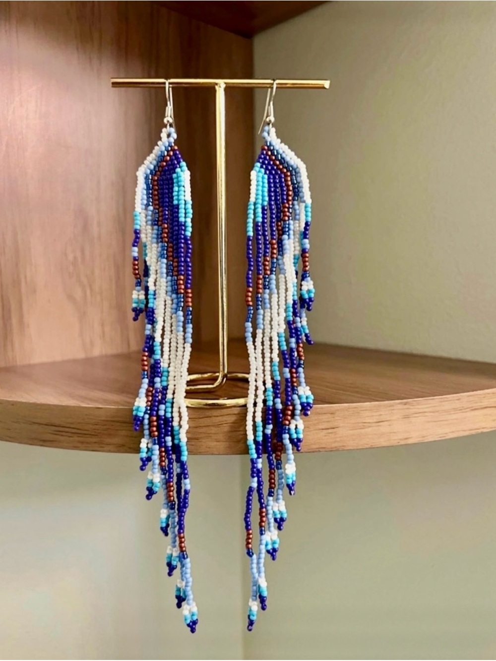 Long Blue Waterfall Cascade Earrings